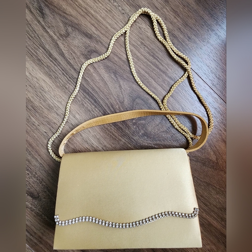 Valerie Stevens Evening Bag Gold Satin Shoulder Evelope Bag